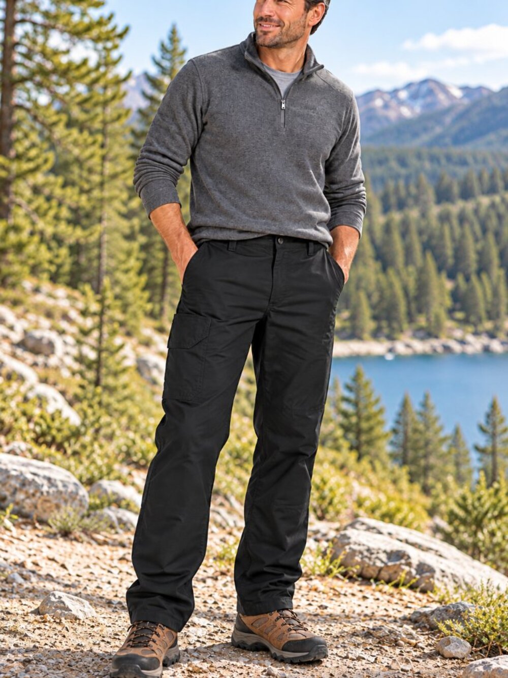 Eddie Bauer Men's Fleece-Lined Black Pants Winter Hiking Outdoor – 40x30